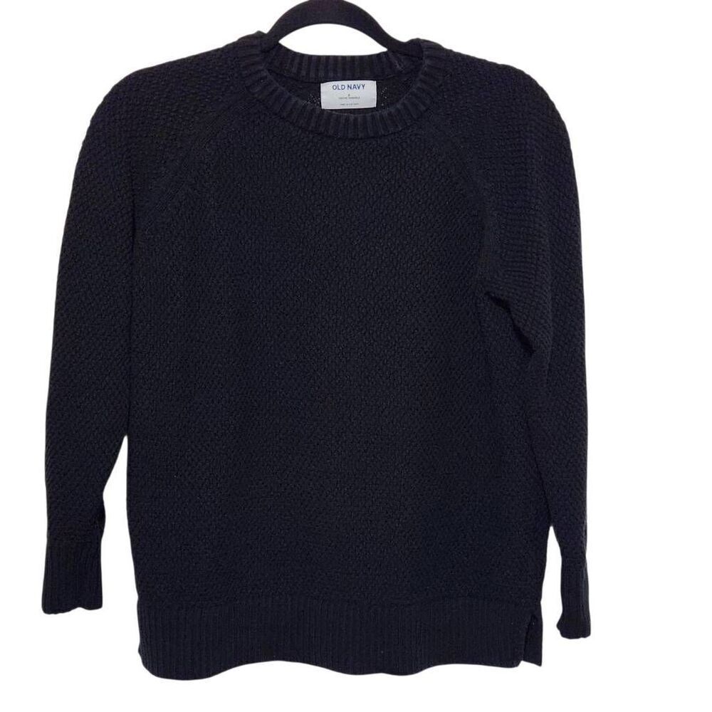 Old Navy Cozy Shaker-Stitch Pullover Sweater waffle knit black jack size small